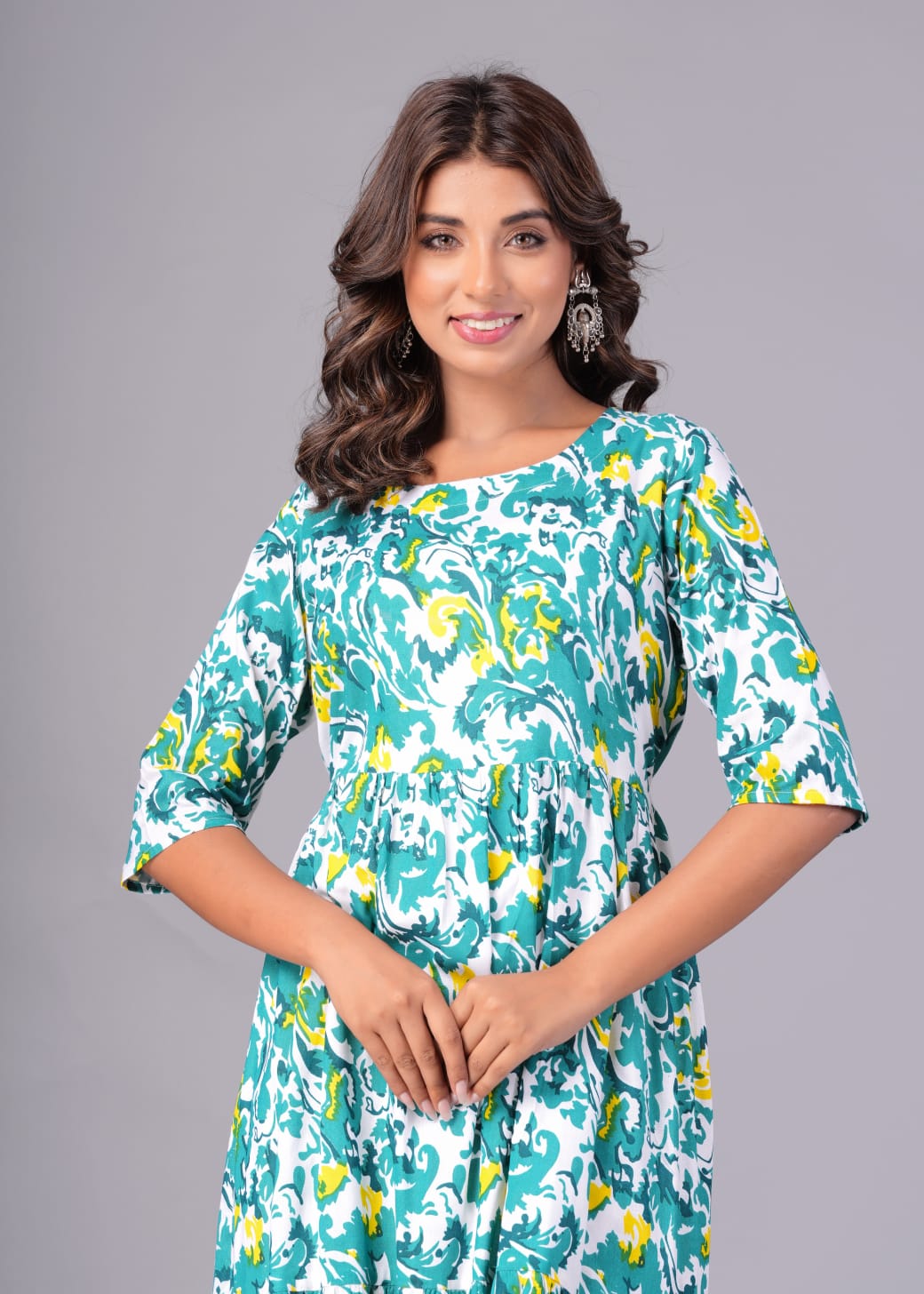 The 'Vacay Vibe' Teal & Yellow Rayon Fit-and-Flare Dress