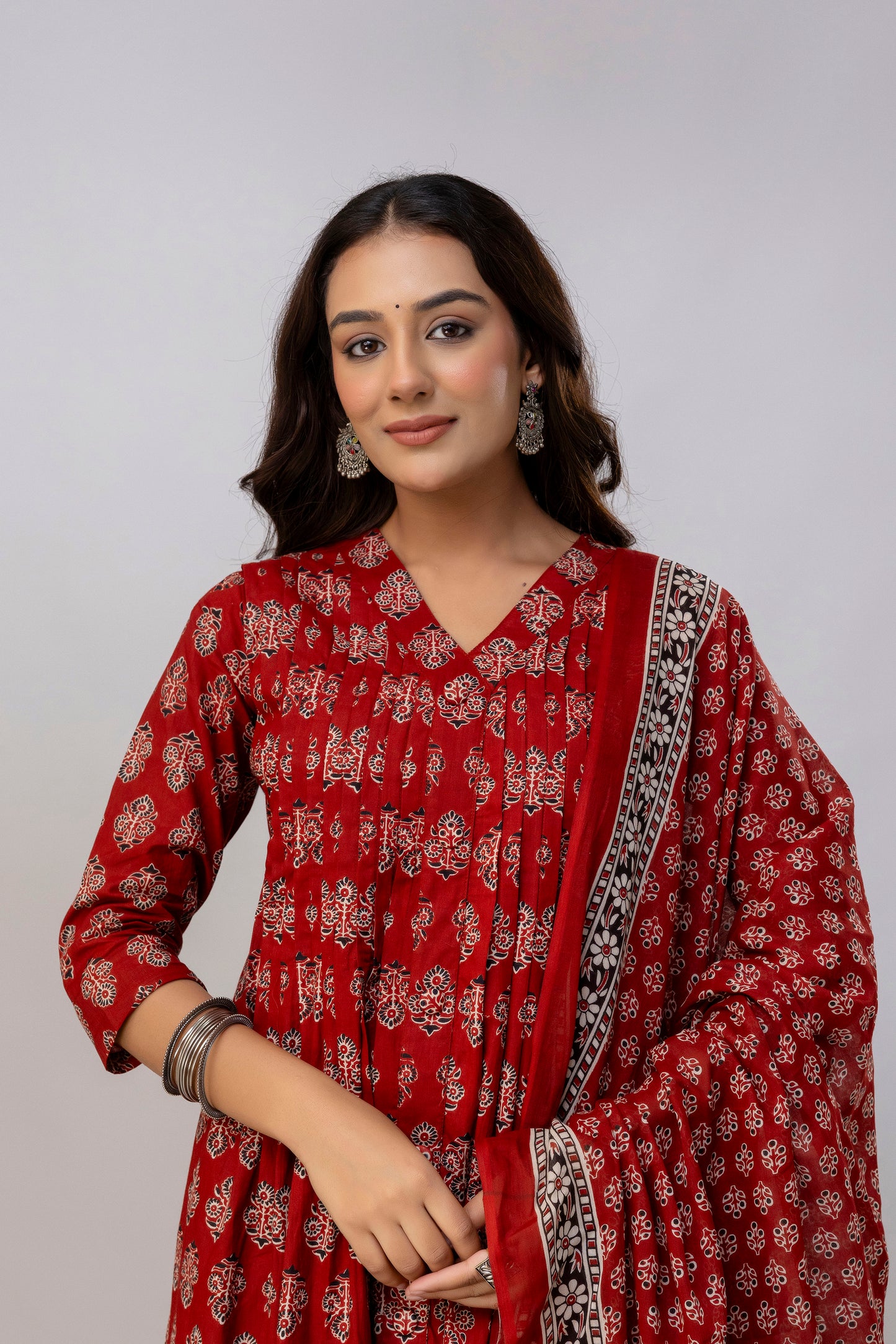 Maroon Colour Hand Print Pure Taj Cotton Kurta with Pant with  Dupatta