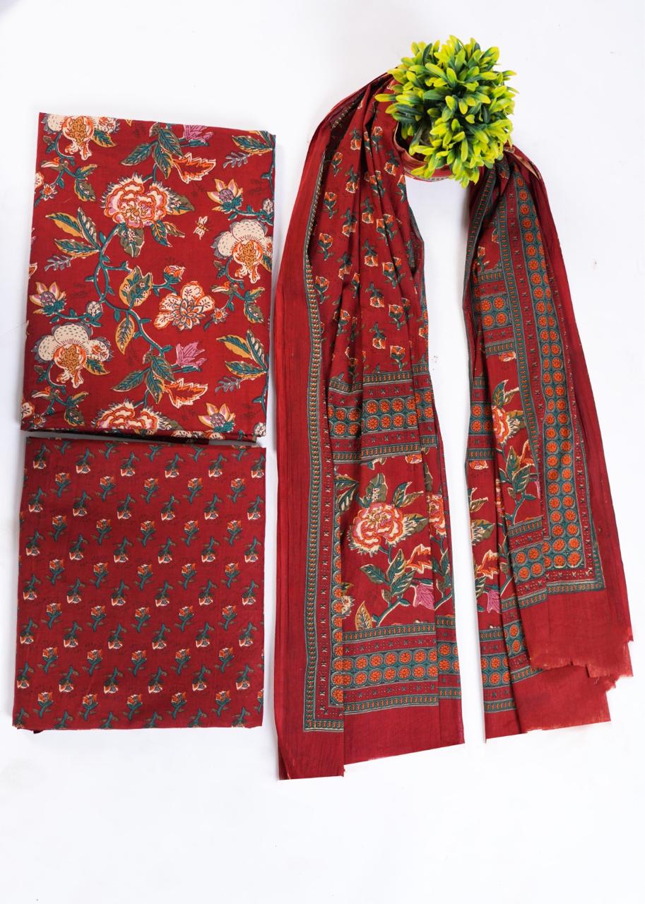 Taj Cotton Top And Bottom With Mulmul Cotton Dupatta (2.50 Meter)