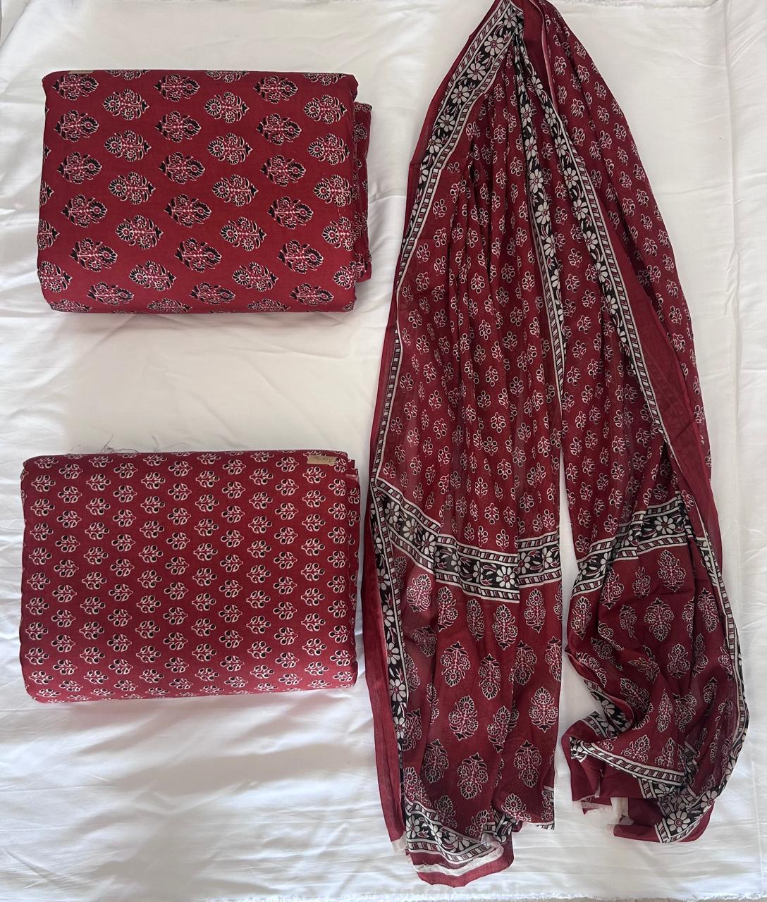 Taj Cotton Top And Bottom With Mulmul  Cotton Dupatta (2.50 Meter).