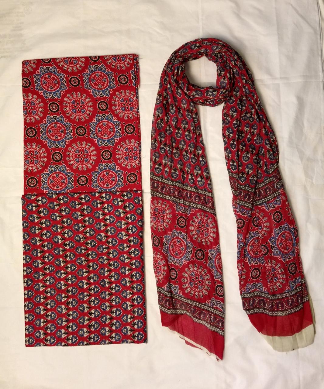 Taj Cotton Top And Bottom With Mulmul Cotton Dupatta (2.50 Meter).